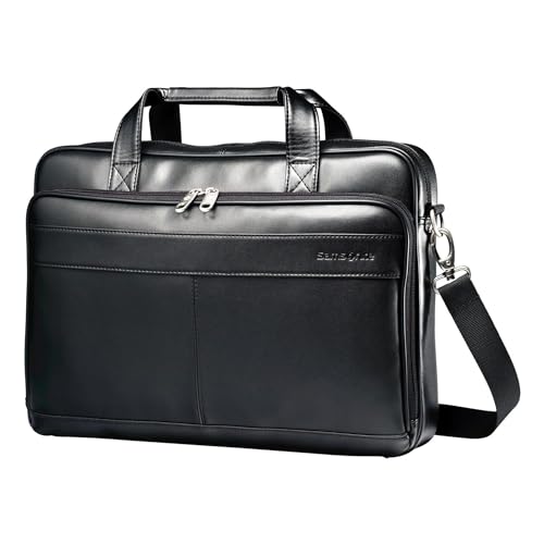 Samsonite Leather Slim Briefcase, Black, 16 Inch, 48073-1041