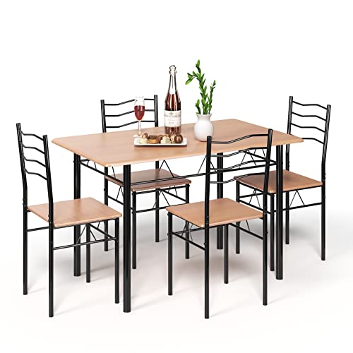 Giantex 5 PCS Dining Table Set, Counter Height Table with Spacious Rectangular Tabletop, Dining Desk with 4 High Backrest Chairs & Anti-Slip Pads, Kitchen Furniture for Home Restaurant (Black+Natural)