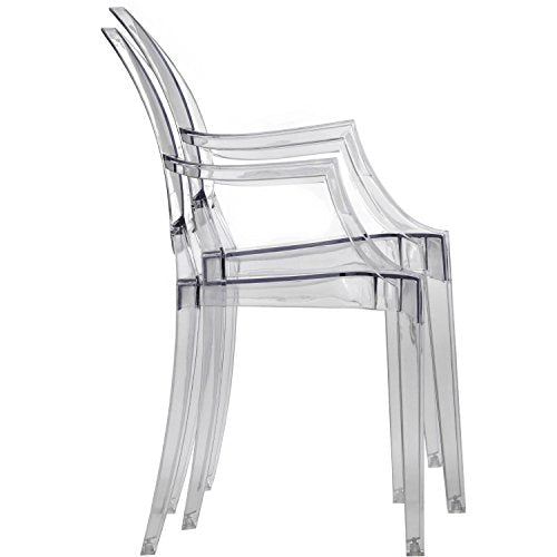 2xhome – Modern Ghost Chair Armchair with Arm Transparent Polycarbonate Plastic (Clear)