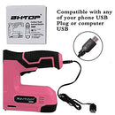 BHTOP Cordless Staple Gun, 4V Power Brad Nailer/Staple Nailer，Electric Staple with Rechargeable USB Charger, Staples and Brad Nails Included in Pink (Include 1500pcs Staples and 1500pcs Nails)