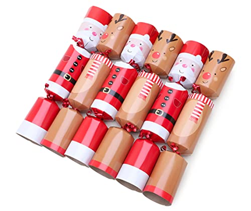 Toyland® Pack of 6 Fun Santa & Elf Christmas Crackers with Reindeer Figure to Race to Santa's Workshop Game