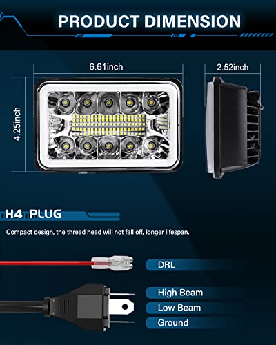 CO LIGHT 4pcs 4x6inch LED Headlights Hi/Lo Sealed Beam Rectangular Replace H4651 H4652 H4656 H4666 H6545 Compatible with Kenworth Peterbilt Feightliner Oldsmobile Cutlass 1002ZQ-4pcs