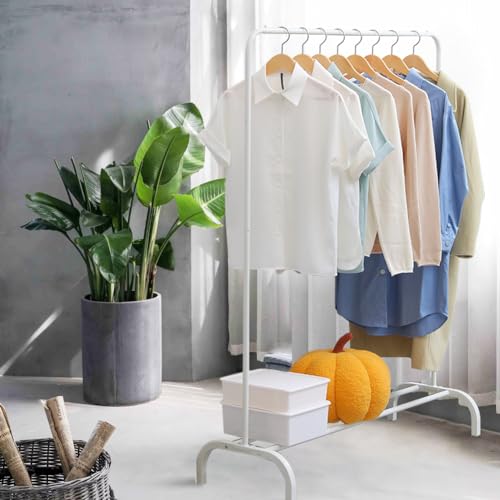 Metal Clothing Rack, Garment Rack for Hanging Clothes Portable Clothes Rack with Bottom Shelf for Hanging Shirts,Jeans and Coats (white)