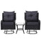 Gardeon 3 Piece Wicker Outdoor Swivel Rocking Chairs, Bistro Set Chair and Table Gliders Rocker Lounge Setting Patio Furniture Garden Backyard, 360 Degree with Soft Thick Cushion Glass Tabletop Black