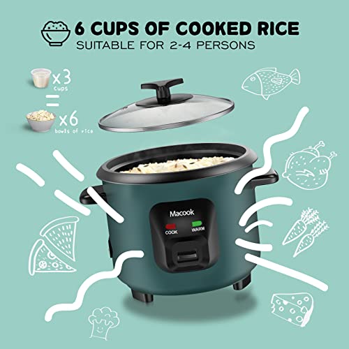 0.6L Mini Rice Cooker 3-Cups Uncooked, Macook Portable Non-Stick Small Travel Cooker, 15 Minutes Fast Cooking, Keep Warm, Suitable for 1-3 People, Green 22x22x20cm (CFXB15-3H)