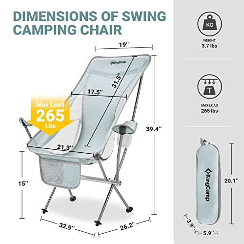 KingCamp Ultralight High Back Folding Camping Chairs Adults with Armrest, Upgrade All-Aluminum Alloy Bracket, 2 Pack Lightweight Camping Chair Camp Compact Portable Outdoors with Carry Bag