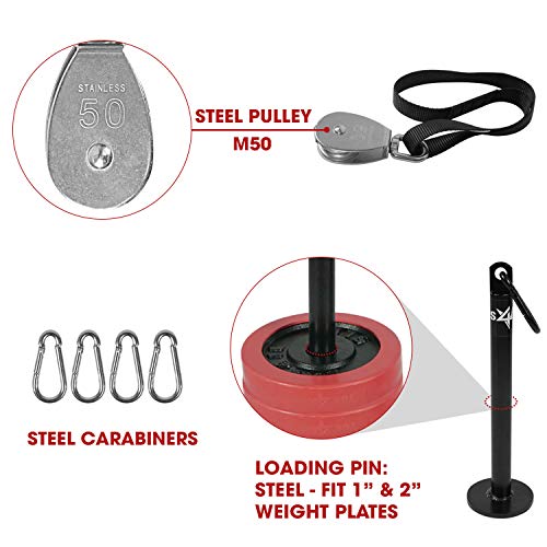 Yes4All Weight Plate Loading Pin 1 inch and 2 inch, Fitness LAT Cable Pulley System Gym, Heavy Duty Gym Equipment for Home with Tricep Rope Cable Attachment