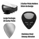 B07YFM4X6X: 20 Pieces Metal Guitar Picks and Guitar Pick Holder 2 Black Stick-on Holders 20 Pieces Guitar Picks 1 Storage Case, Easy to Paste Suitable for Guitar/Electric Guitar/Bass/Ukulele