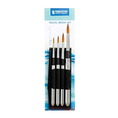 Princeton Aqua Elite NextGen Artist Travel Brush Set, Series 4850 Synthetic Kolinsky Sable for Watercolor, Includes Four Round Brushes Sizes 4, 8, 6 and 10