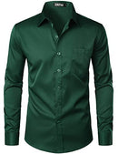 ZEROYAA Men's Urban Stylish Casual Business Slim Fit Long Sleeve Button Up Dress Shirt with Pocket, Dark Green, Small