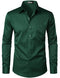 ZEROYAA Men's Urban Stylish Casual Business Slim Fit Long Sleeve Button Up Dress Shirt with Pocket, Dark Green, Small