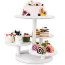 Skylety 4 Tier Round Cupcake Tower Stand Beaded Wood Cake Stand with Tiered Tray Cupcake Stand for 50 Cupcakes Cake Display Stand Dessert Tiered Serving Tray for Birthday Graduation Wedding (White)