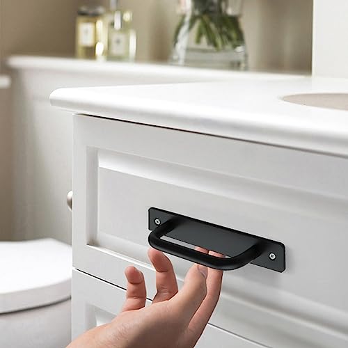 Cabinet Door Handles - 5.8 in Solid Sliding Barn Door Handles, Pull Handle Suitable for Wardrobes, Cabinets, Drawers, Shoe Cabinets, Bookcases, Toilets, Balconies, Closets, Garages(Black, 2 Pcs)