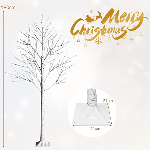 Costway Lighted Birch Tree, White Birch Tree w/Warm White LED Lights, Artificial Christmas Twig Tree for Holiday Festival Christmas Decoration, Artificial Christmas Birch Tree (1.8 M)