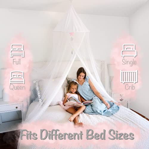 Twin Bed Canopy for Girls Room -White Round Hanging Canopy -Princess Canopy for Girls Bed- Kids Canopy -Toddler Bed Canopy for Girls Bed Canopy -Kids Bed Canopy -Drawstring Bag Included