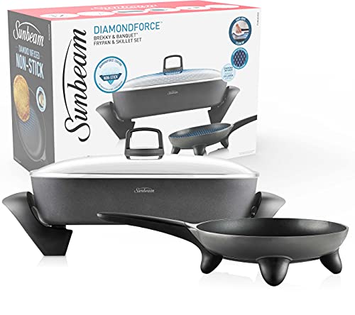 Sunbeam Banquet Electric Frying Pan and Skillet Set, DiamondForce Non-Stick Pan Coating, Even Heat Cooking, Easy Wipe-Clean Up, Black