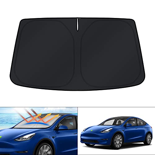 KUST Windshield Sun Shade for Tesla Model Y 2020-2023 Sunshade Window Sun Visor Protector Foldable Blocks UV Rays Keep Your Car Cooler