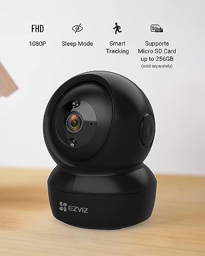 EZVIZ Security Camera, PTZ 360 1080P Indoor WiFi Camera, Home Surveillance Camera, Motion Tracking, Night Vision, 2-Way Audio, Baby/Pet Monitor, SD/iCloud Storage, Alexa, Google Assistant C6N Black