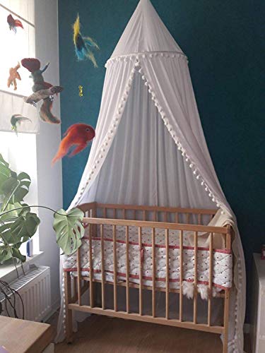 Crib Bed Canopy for Girls Bed, Cotton Dome Mosquito Net for Baby, Kids Indoor Outdoor Playing Reading, Bedroom Decoration (White)