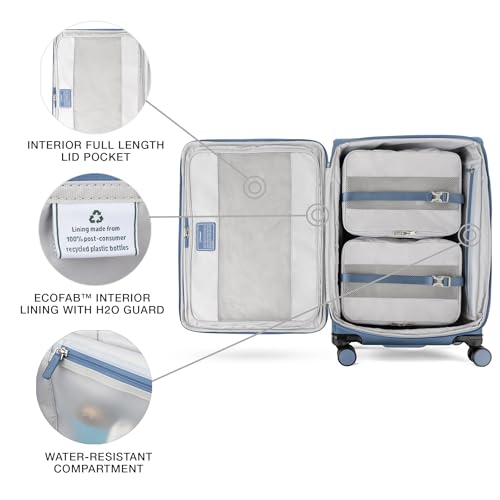 Travelpro VersaPack+ Lightweight Softside Expandable Checked Luggage, 8 Spinner Suitcase, TSA Lock, Men and Women, Checked Medium 25-Inch, Elemental Blue, Elemental Blue, Checked Medium 25-Inch,