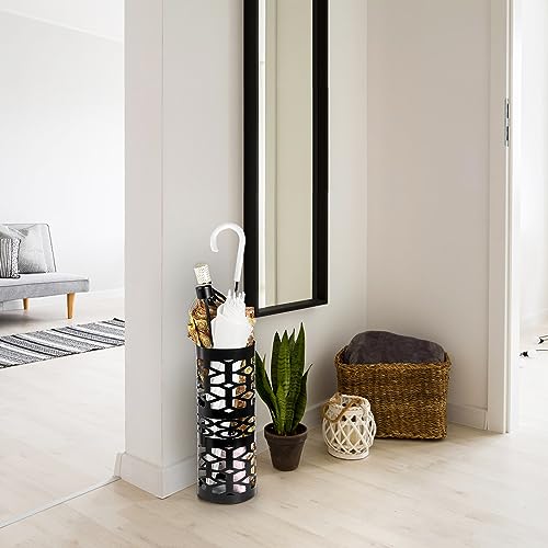 ZENFUN Umbrella Stand, Black Metal Umbrella Holder Freestanding, Cane Walk Stick Holder, Round Umbrella Rack for Entryway, Home, Office, 5.9 x 5.9 x 15.7 Inches