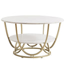 Elephance Round Coffee Table, 31.5 Inch Modern Coffee Table for Living Room, White and Gold Coffee Table with Storage, Wooden Tabletop-Marble White Print with Gold Frame