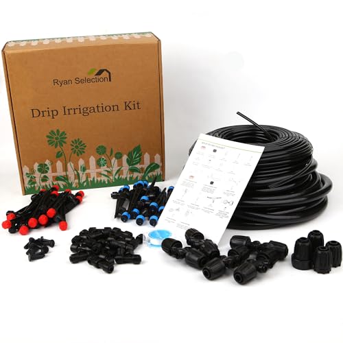 Ryan Selection 200ft Drip Irrigation System Kit, Quick Connect Adjustable Sprinkler, DIY Slow Watering for Garden Raised Bed Greenhouse Vegetable Plants Outdoor with 1/4 1/2 Tubing Emitter Nozzle