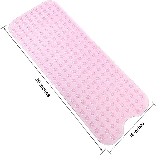 Bathtub and Shower Mats, Extra Long Non-Slip Bath Mat with 200 Big Suction Cups,Eco Friendly Bath Tub Mat for Kids 40 X 16 Inch,Machine Washable Bath Tub Mat for Bathroom (Pink)