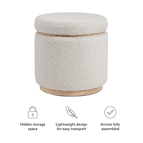 Linon Home Décor Cream Sherpa Round Storage Wooden Base by Linon Lexington Ottoman