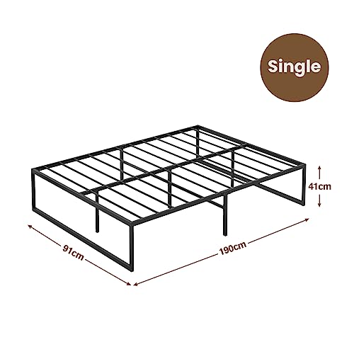 Bed Frame Single Size, All Metal Material Mattress Base, 39cm Large Storage Space Under Platform Bed, Black(91 * 190 * 41cm)