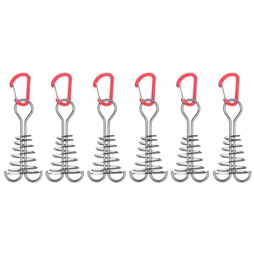 TRIWONDER Deck Anchor Pegs Aluminum Tent Stakes Awning Anchor with Spring Buckle Deck Peg and Carabiner Clips for Camping Outdoor Timber Deck Plank 6 Pack (Red)