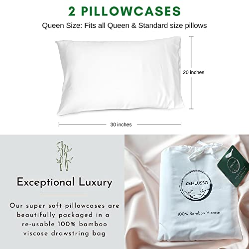 ZENLUSSO Bamboo Pillow Cases Queen/Standard - 100% Organic Pure Bamboo, Luxuriously Soft, Cooling 2 Piece Pillowcase Set, Envelope Closure (Navy Blue, Standard)
