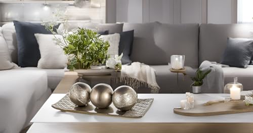 (Brushed Silver) - Dublin Decorative Tray and Orbs/Balls Set of 3, Centrepiece Bowl with Balls decorations Matching, Rustic Decorated Spheres Kit for Living Room or Dining/Coffee Table, Gift Boxed (Brushed Silver)