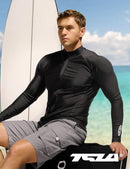 TSLA Men's Long Sleeve Zip Rash Guard, UPF50+ UV/Sun Protection Quick Dry Swim Shirts MSZ01-BLK Large