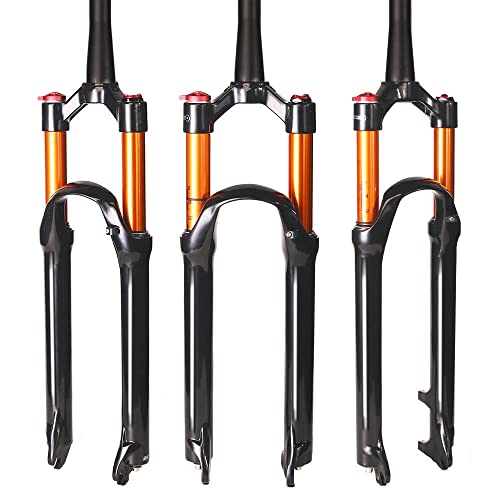 BUCKLOS 26/27.5/29 inch MTB Air Suspension Fork Travel 120mm, 1-1/8" Straight/Tapered Tube QR 11mm Manual Lockout XC AM Ultralight Mountain Bike Front Forks