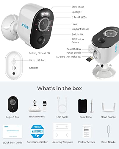 Reolink Spotlight Battery/Solar Powered Wireless Security Camera, 2.4/5GHz Dual-Band WiFi, 5MP Color Night Vision, Human/Vehicle/Pet Smart Detection, Argus 3 Pro with Solar Panel