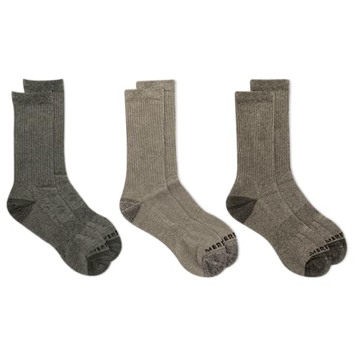 MERRELL Men's 3 Pack Performance Cushion Hiker Crew Hiking Socks, Olive Assorted, Medium-Large US