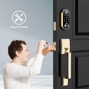 Zciuyo Front Door Handle - Entry Door Lock Handle Set for Left or Right Handed Doors, Reversible Interior Exterior Single Cylinder Lower Half Adjustable Lever Bright Brass Non-Locking Gold