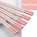 5 Pairs Fiberglass Chopsticks-Reusable Japanese Chopsticks Dishwasher Safe, 9.6 inch/24.3cm Matte Non-Slip Family/ Hotel/ Restaurant Chop Sticks, Chinese Chop Sticks, Morandi-Flower-Pink