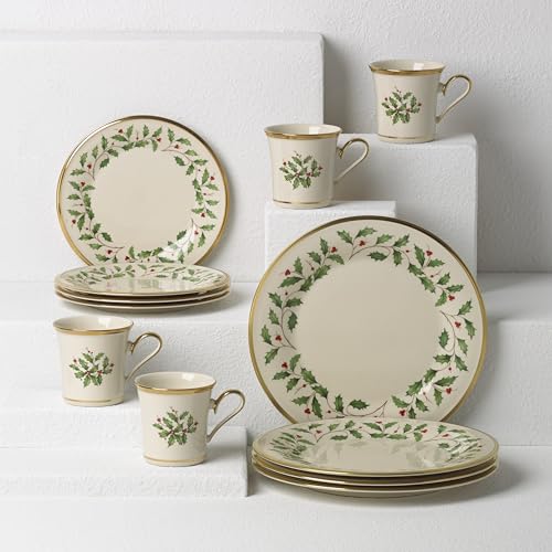 Lenox 6122048 Holiday 12-Piece -Plate & -Mug Set,Red & Green