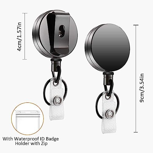 2 Pack Heavy Duty Retractable Badge Holder Reel, Will Well Metal ID Badge Holder with Belt Clip Key Ring for Name Card Keychain [All Metal Casing, 27.5" UHMWPE Fiber Cord, Reinforced Id Strap]