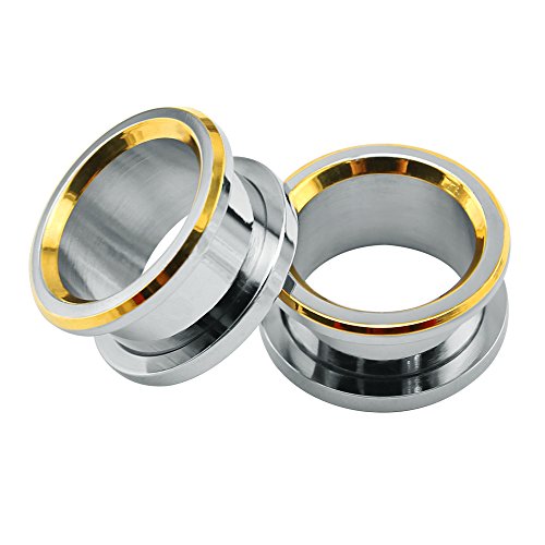 316L Stainless Steel Gold Bevel Edge Flesh Ear Tunnel Plug Ear Gauges Expanders Body Jewelry (Gauge=00g(10mm))