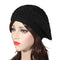 ZLYC Women Cotton Slouchy Crochet Beret Handmade Cutout Floral Beanie Hat, Plain Black, One Size