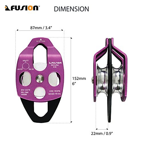 Fusion Climb Lightweight and Durable Aero Space Aluminum Alloy Double Pulley Swing Plate 32kN for Progress Capture System Rigging Hauling Rescue Arborist Tree Climbing