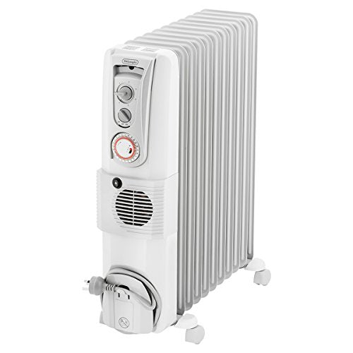 De'Longhi, Portable Oil Column Heater, 2400W with Timer, Addional Fan to Boost Heat, Castors and Cool-Touch Handle, 24 H, DL2401TF, White