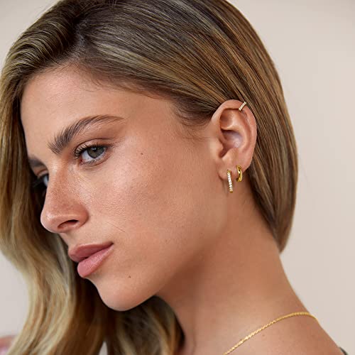 PAVOI 14K Gold Plated Sterling Silver Post Cubic Zirconia Mini Huggie Earrings for Women | Tiny Cartilage Helix Huggie Hoop Earrings, Gold Plated Sterling Silver, Cubic Zirconia