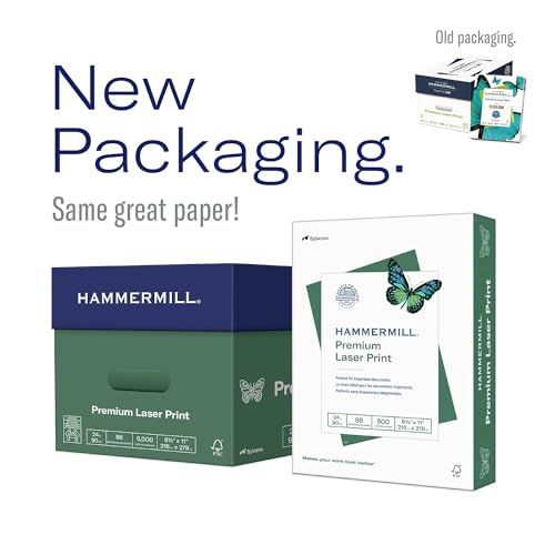 Hammermill Premium Laser Print 32lb Copy Paper, 8.5 x 11, 1 Ream, 500 Sheets, Made in USA, Sustainably Sourced from American Family Tree Farms, 98 Bright, Acid Free, Laser Printer Paper, 104646R