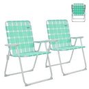 #WEJOY 2 Pack Anti-tip Over Folding Webbed Lawn Chair, Oversized 17-in High Beach Chair for Adults,Aluminum High Seat Camping Chair for Elder Outdoor Garden Park Backyard(Cyan/Grey)