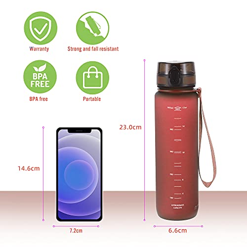 PROIRON 500ml/1l (17/32oz) Water Bottle Leak-Proof Drink Bottle BPA Free USA Tritan Material Gym Bottle with Protein Shaker, Flip Top Lid & Removable Strainer for Fitness Cycling