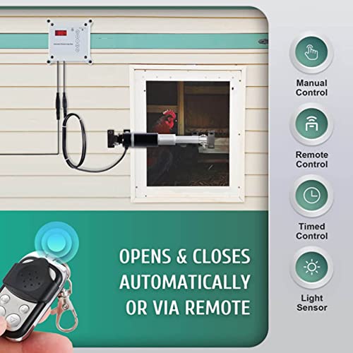 Auto Chicken Coop Door Opener 12VDC Timing Photosensitive Automatic Chicken Cage Door Opener Closer Remote Control Kit(US Plug)